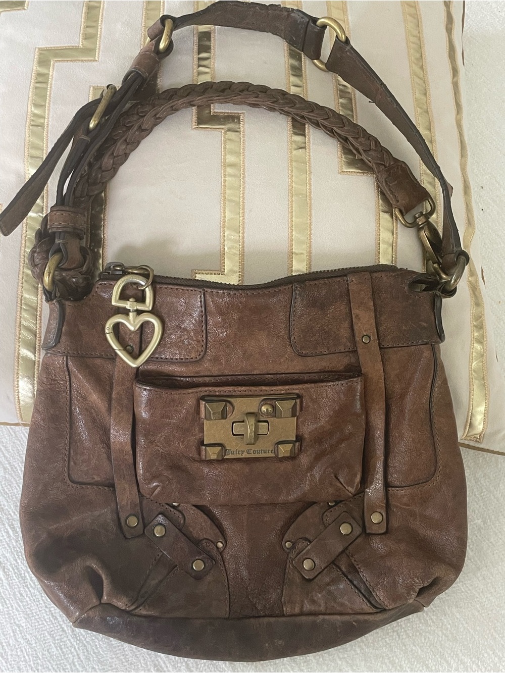Y2K Juicy Couture Distressed Brown Leather Hobo Bag